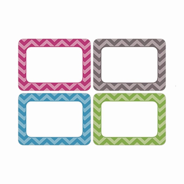 Teacher Created Resources All Grade Self-Adhesive Name Tags, 3.5 x 2.5, Chevron Border Design, Assorted Colors, PK36, 36PK TCR5526 - main